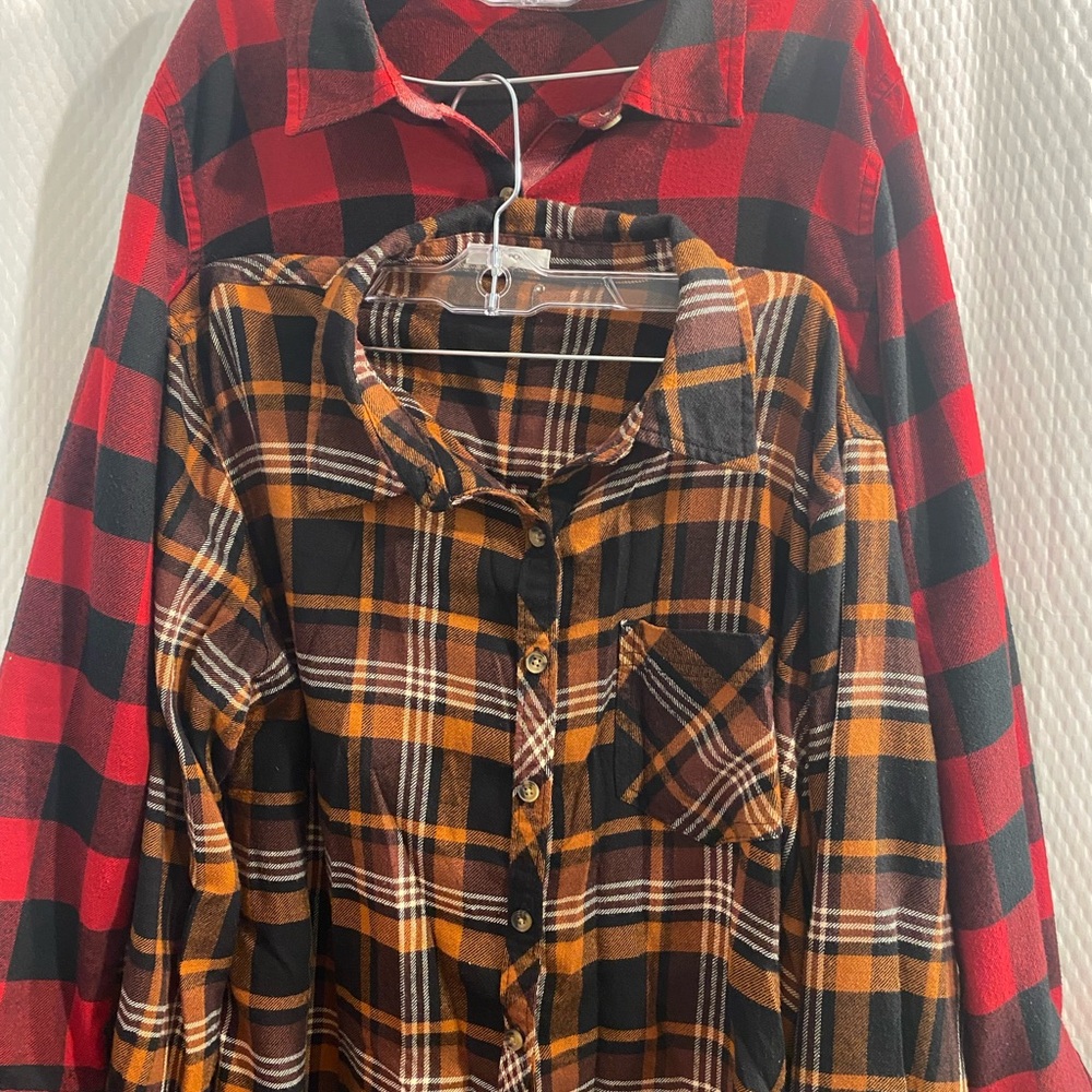 Maurices Red and Orange Plaid Button Down Shirts